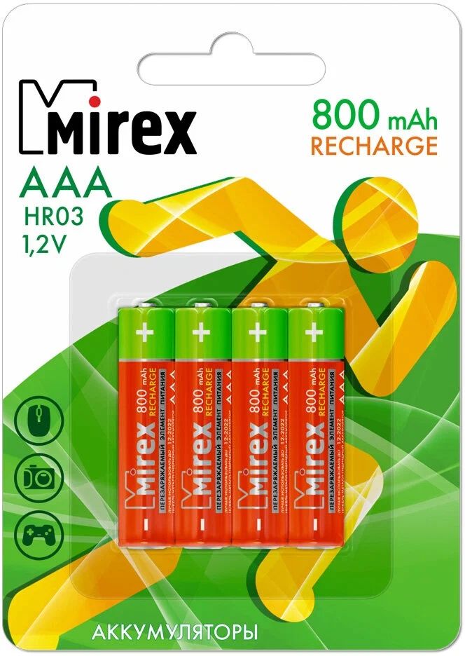 Аккумулятор Mirex, Ni-MH HR03 / AAA 800mAh 1,2V 4 шт ecopack 23702-HR03-08-E4