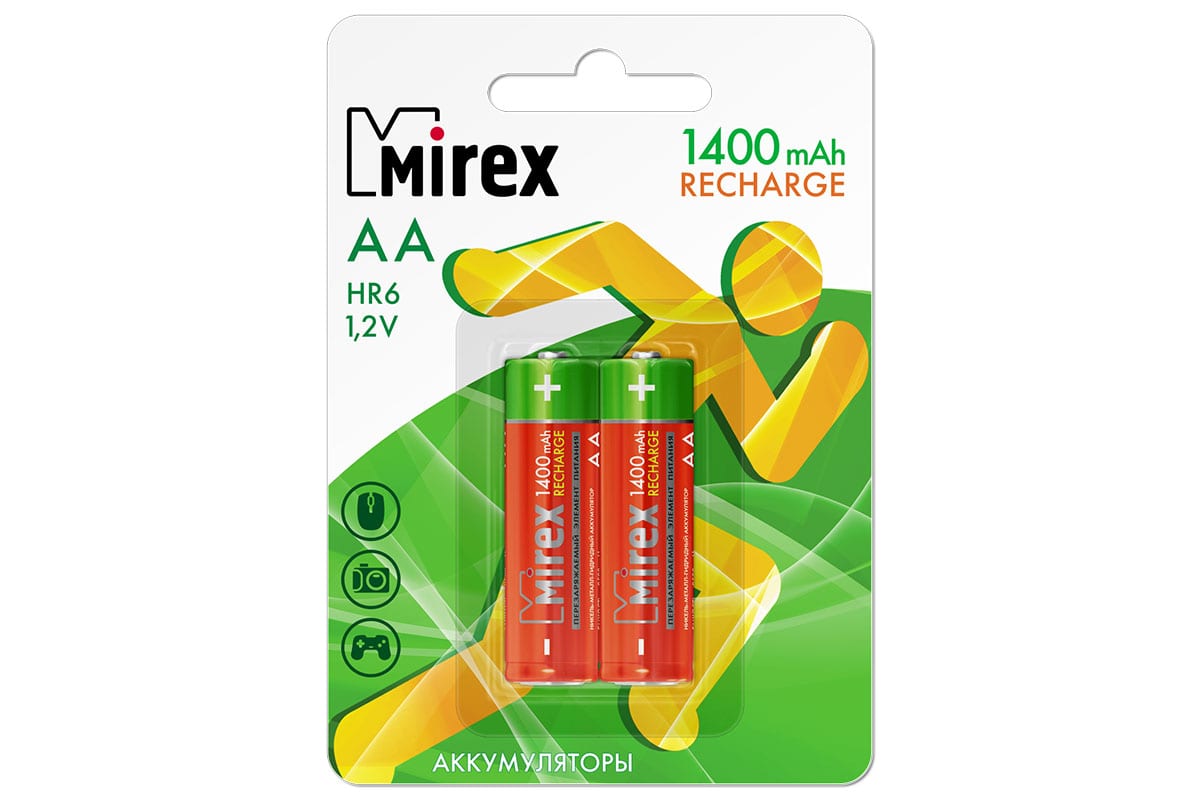 Аккумулятор Mirex, Ni-MH HR6 / AA 1400mAh 1,2V 2 шт ecopack 23702-HR6-14-E2