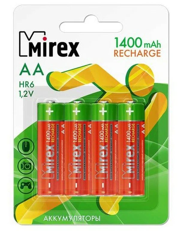 Аккумулятор Mirex, Ni-MH HR6 / AA 1400mAh 1,2V 4 шт ecopack 23702-HR6-14-E4