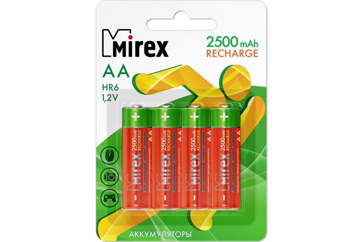 Аккумулятор Mirex, Ni-MH HR6 / AA 2500mAh 1,2V 4 шт ecopack 23702-HR6-25-E4