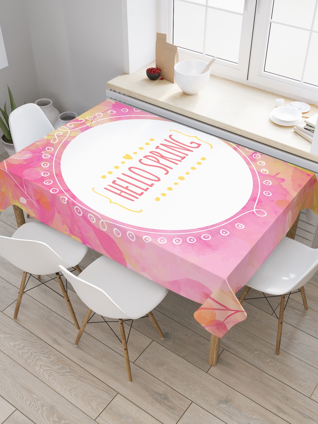 

Скатерть прямоугольная JoyArty "Встреча акварельной весны" из сатена, 120x145 см, Розовый, Встреча акварельной весны