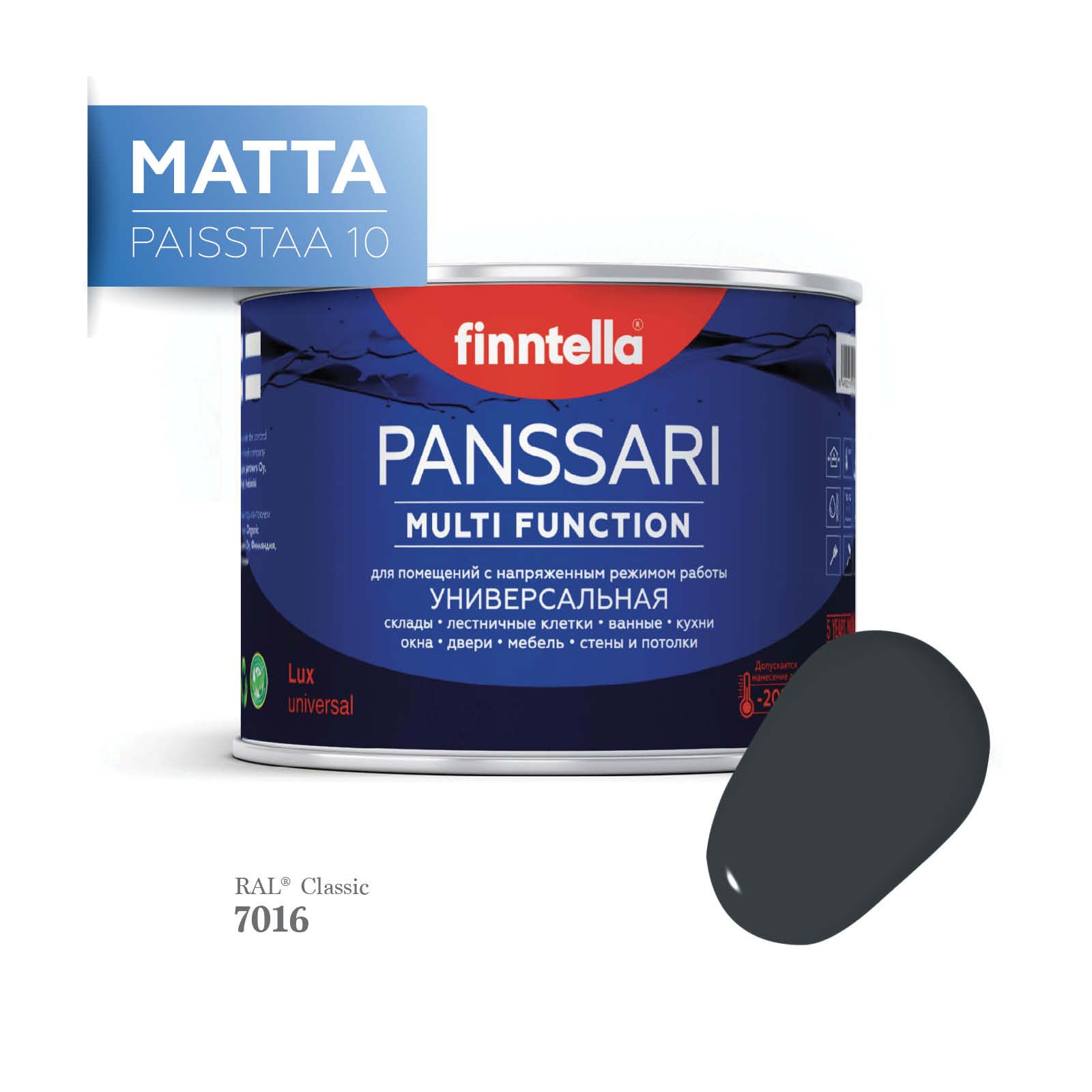

Грунт - эмаль матовая защитная быстросохнущая PANSSARI Matta, цвет RAL7016 , 0,45л, Серый, PANSSARI RAL Matta