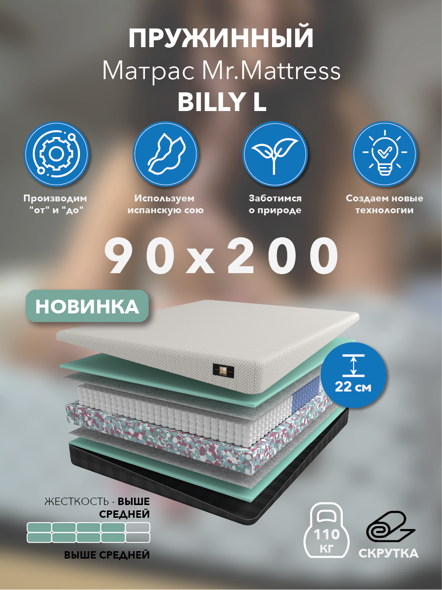 

Матрас Mr.Mattress Billy L 90x200, Белый, Billy L