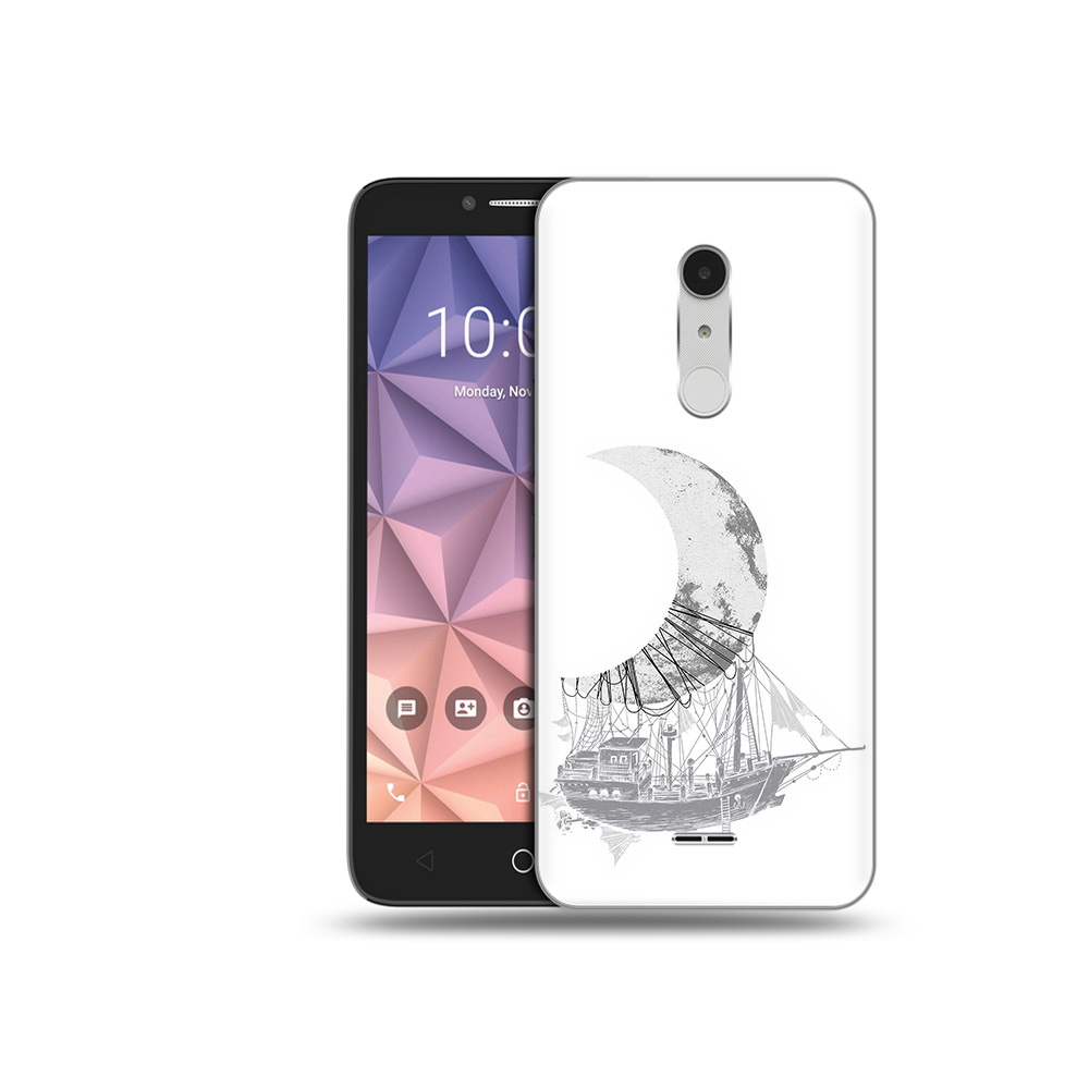 

Чехол MyPads Tocco для Alcatel A3 XL черно белый корабль полумесяц, Прозрачный, Tocco