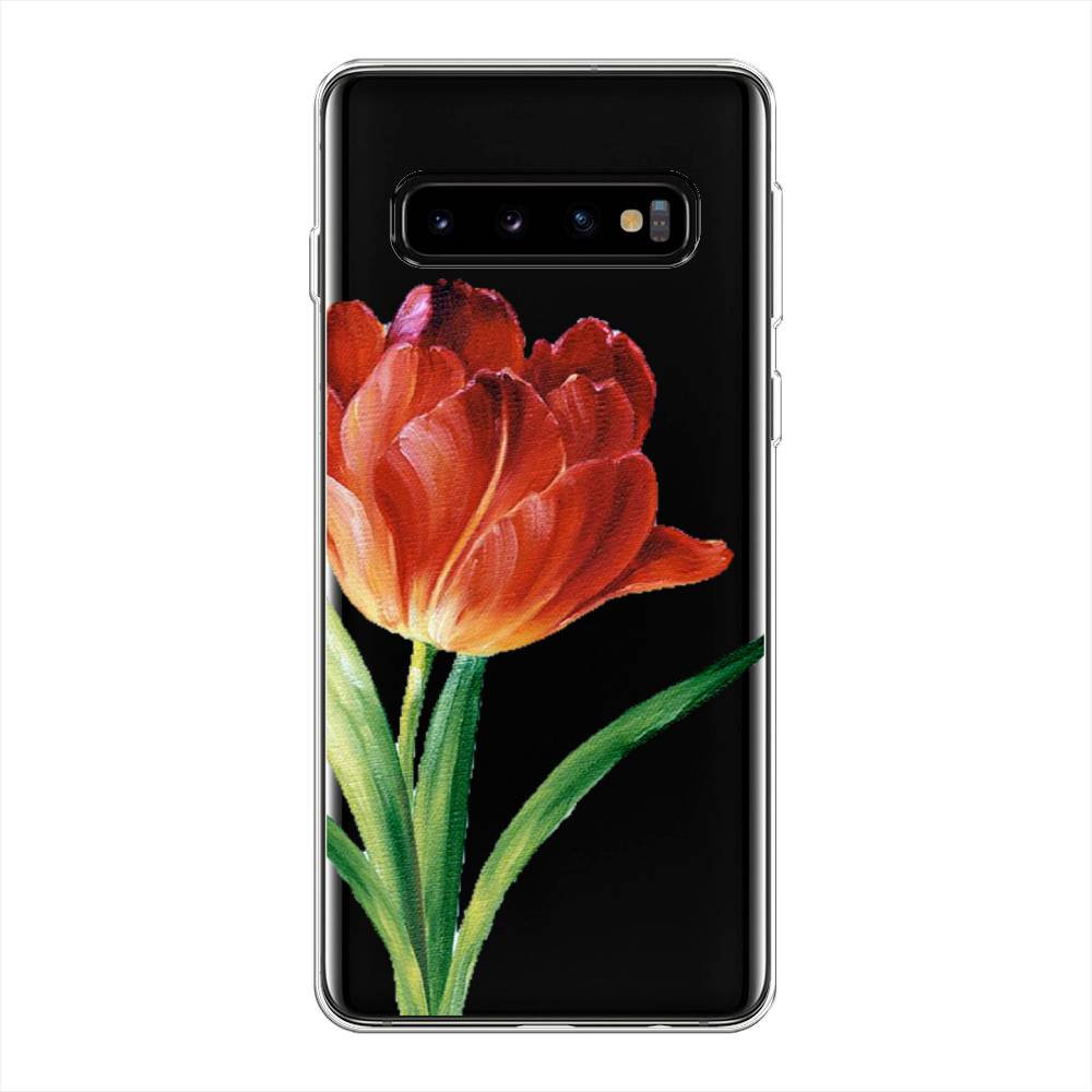 фото Силиконовый чехол "красный тюльпан" на samsung galaxy s10 + awog