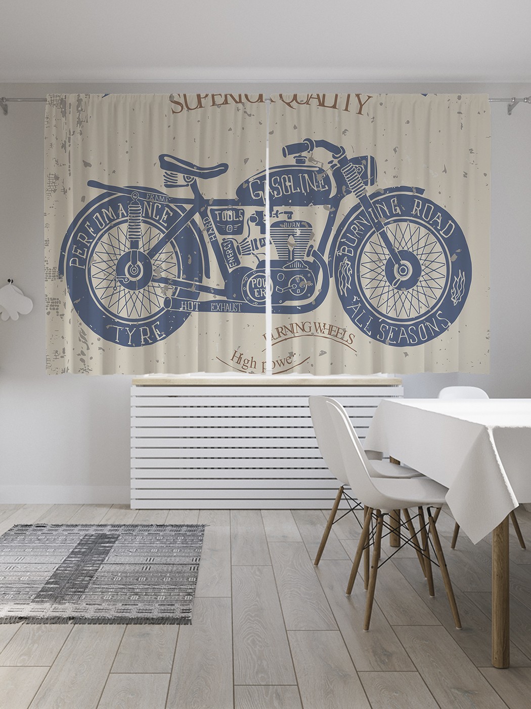 фото Классические шторы joyarty "мотоцикл и надписи", серия oxford delux, 2 полотна 145x180 см