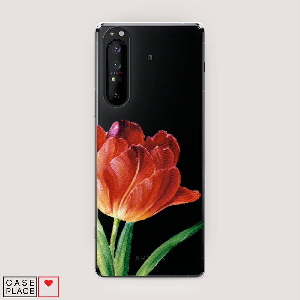 фото Силиконовый чехол "красный тюльпан" на sony xperia 1 ii awog