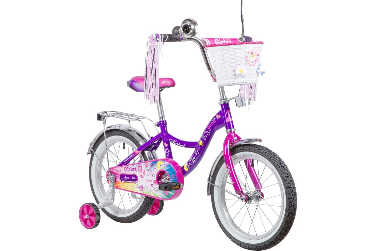 Велосипед NOVATRACK LITTLE GIRLZZ, 2023г, 90-115 см, фиолетовый женский велосипед stels miss 7700 md v010 год 2023 фиолетовый ростовка 19