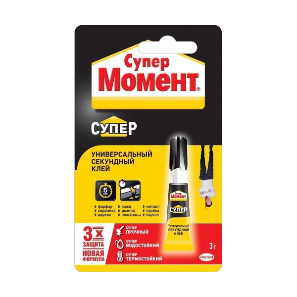 

СУПЕР МОМЕНТ клей секундный (3г) на мульти-карте, Белый