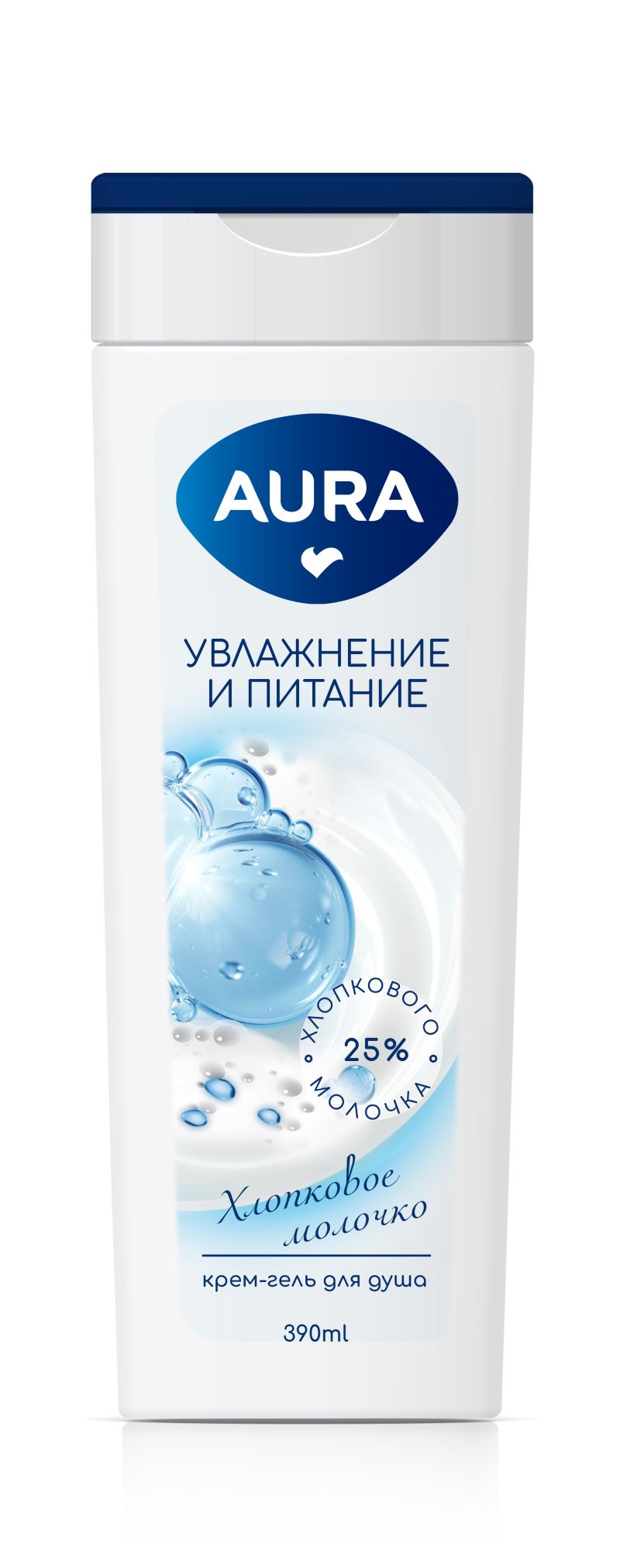 Гель-крем для душа Aura Хлопковое молочко Увлажняющий 390 мл 374₽