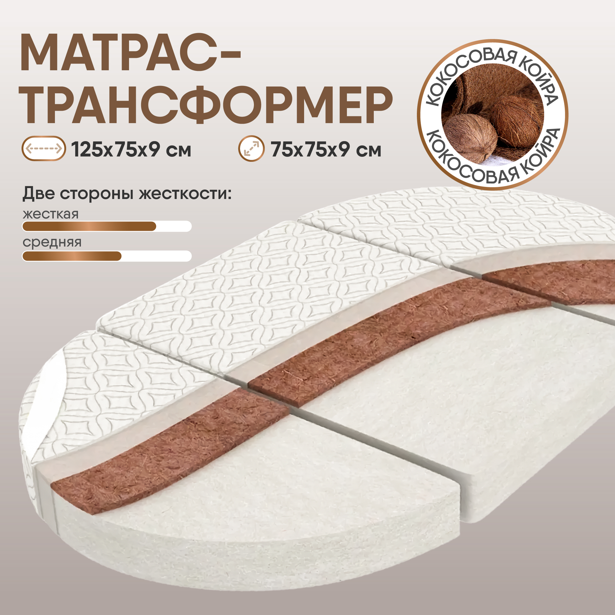 Матрас детский трансформер SleepAngel для круглой и овальной кроватки Comfort, 75х125х75см