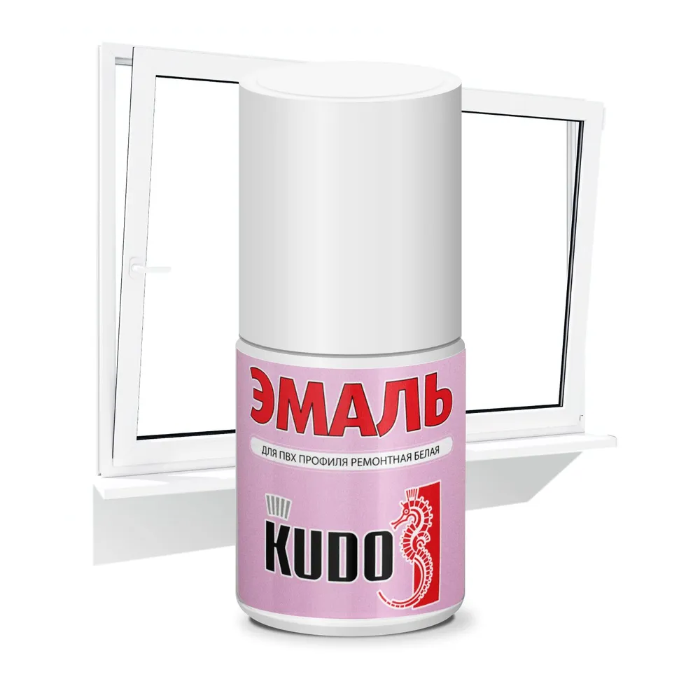 Эмаль ремонтная KUDO для ПВХ профиля с кисточкой, KU-7K6101, белая