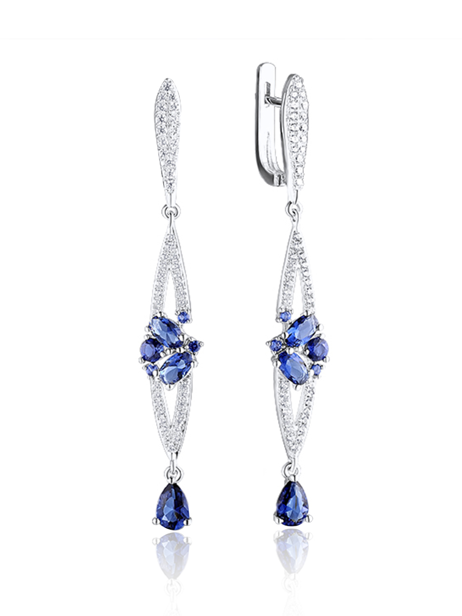 

Серьги подвески подвески из серебра VALTERA 103629, фианит/сапфир искусственный, 103629