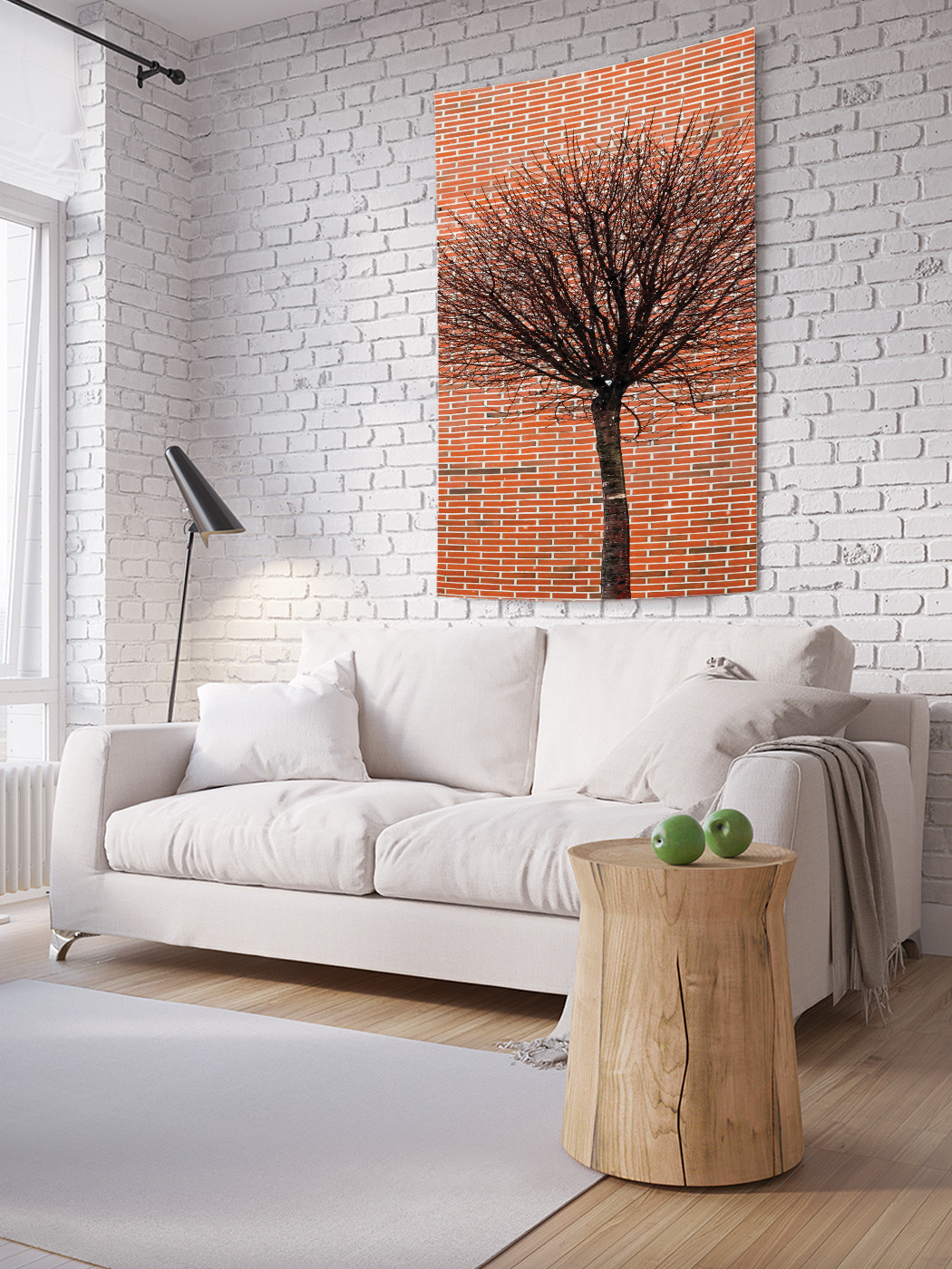 фото Вертикальное фотопанно на стену joyarty "дерево на кирпиче", 100x150 см