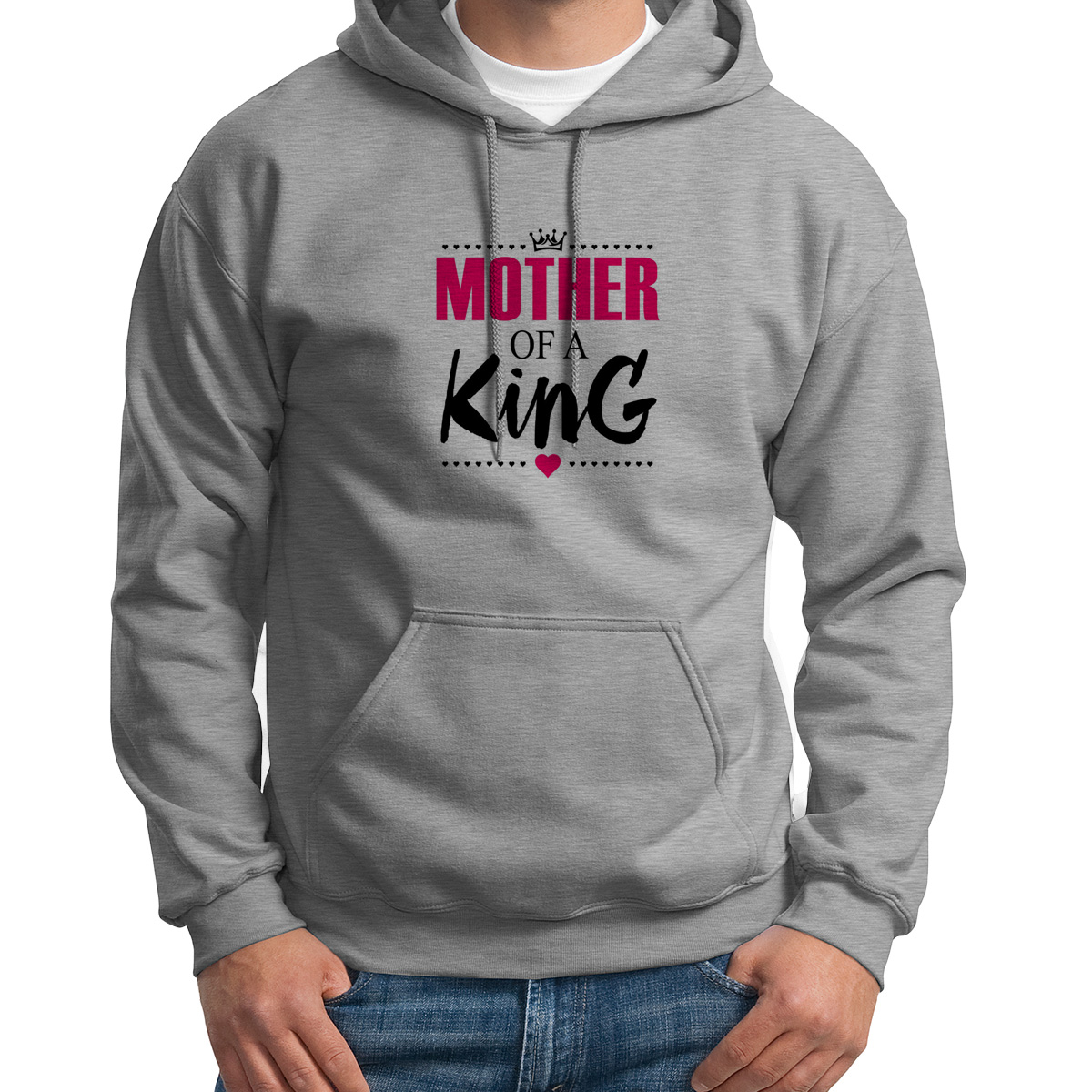 

Худи унисекс CoolPodarok Прикол Семья Mother of a king Мама короля серое 54 RU, Серый, S0151872