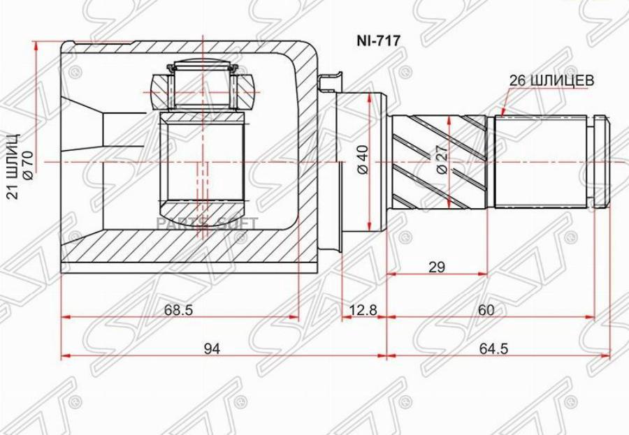 

SAT Шрус внутренний RH NISSAN NOTE E11E CR14 05-12