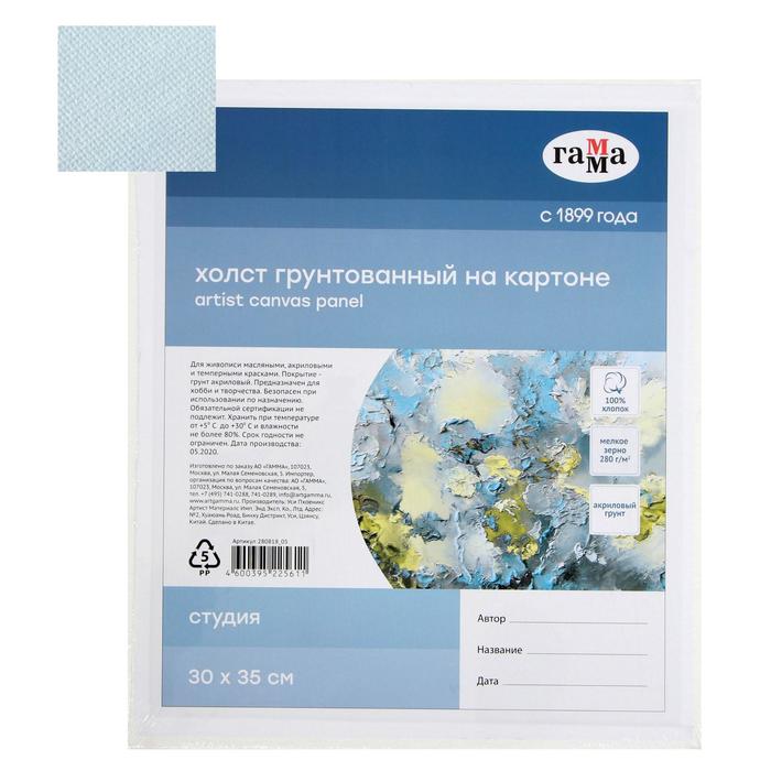 Холст на картоне 30 х 35 см, хлопок 100%, акриловый грунт, мелкозернистый, Студия