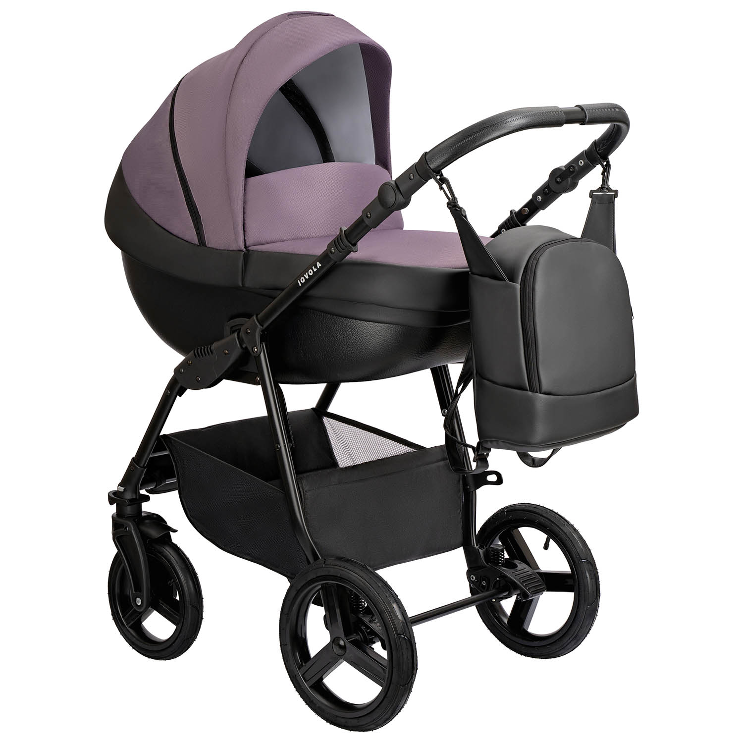 Коляска детская 2 в 1 Jovola Avant Eco 08 черный фиолетовый конверт зимний в коляску sweet baby cristallo фиолетовый