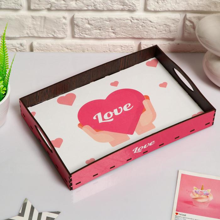 

Поднос Дарим Красиво с ручками Love, сердечко, деревянный, 30,4х20,4х4,7 см