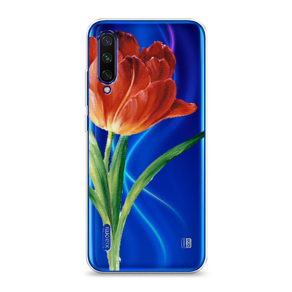 фото Силиконовый чехол "красный тюльпан" на xiaomi mi a3 awog