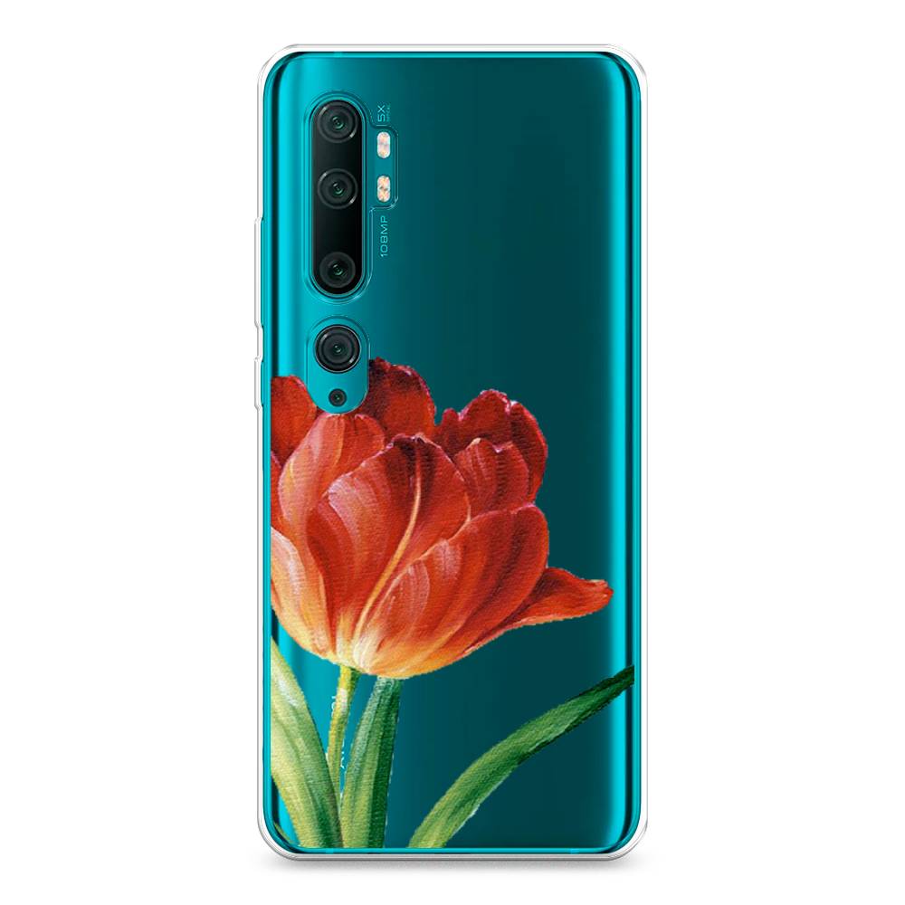 фото Силиконовый чехол "красный тюльпан" на xiaomi mi note 10 awog