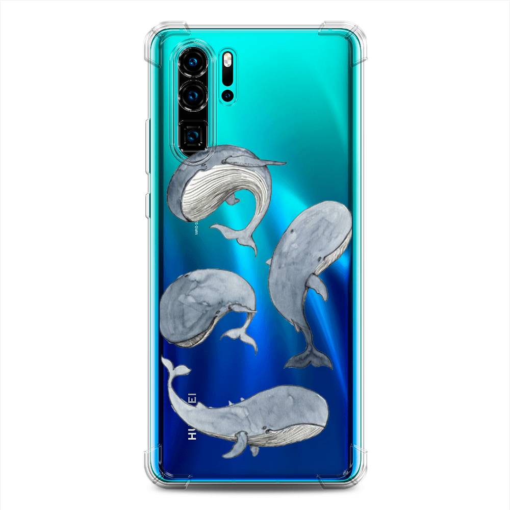 фото Противоударный силиконовый чехол "киты" на huawei p30 pro awog