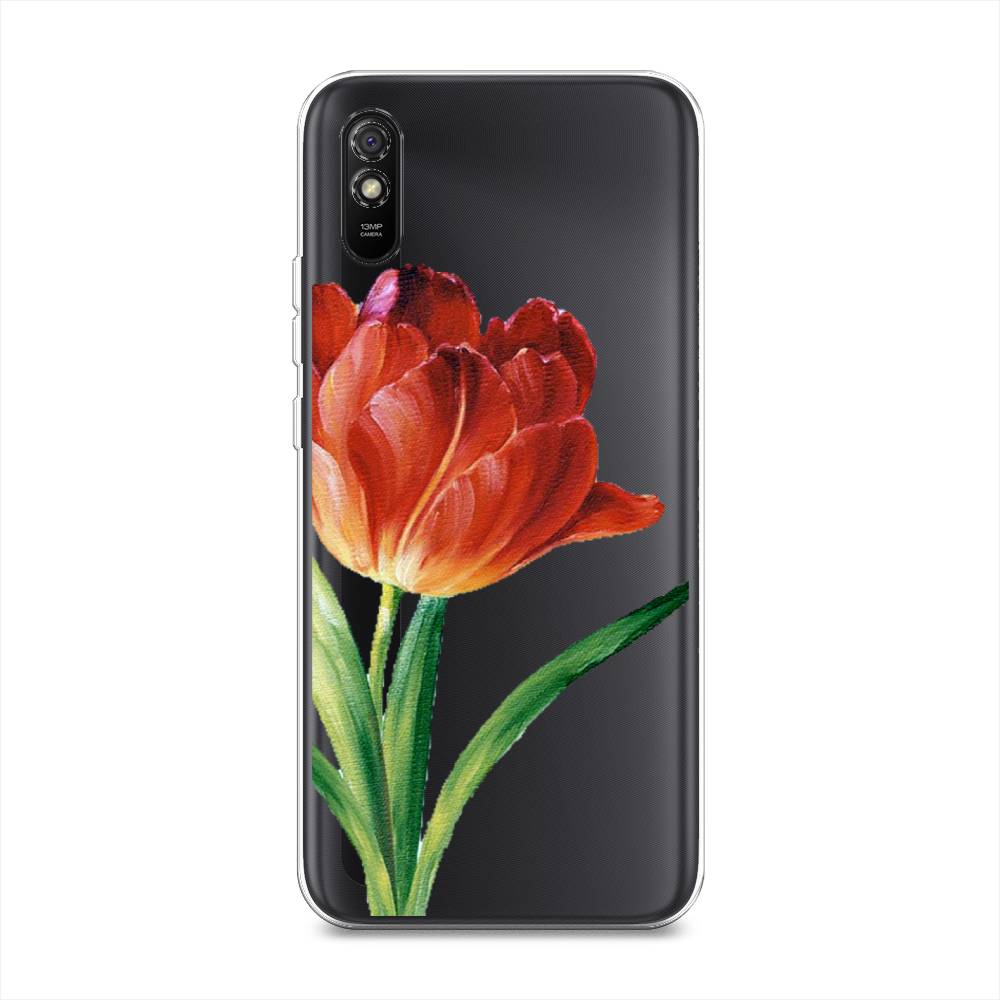 фото Силиконовый чехол "красный тюльпан" на xiaomi redmi 9a awog