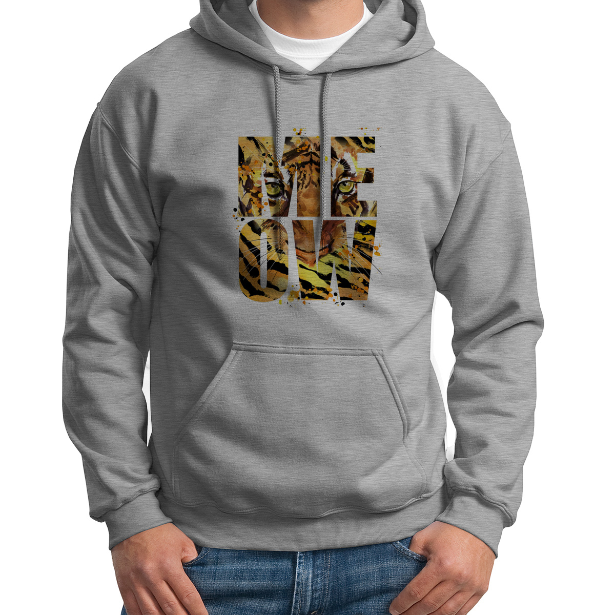 

Худи унисекс CoolPodarok MeowТигр серое 54 RU, Серый, 4S015382