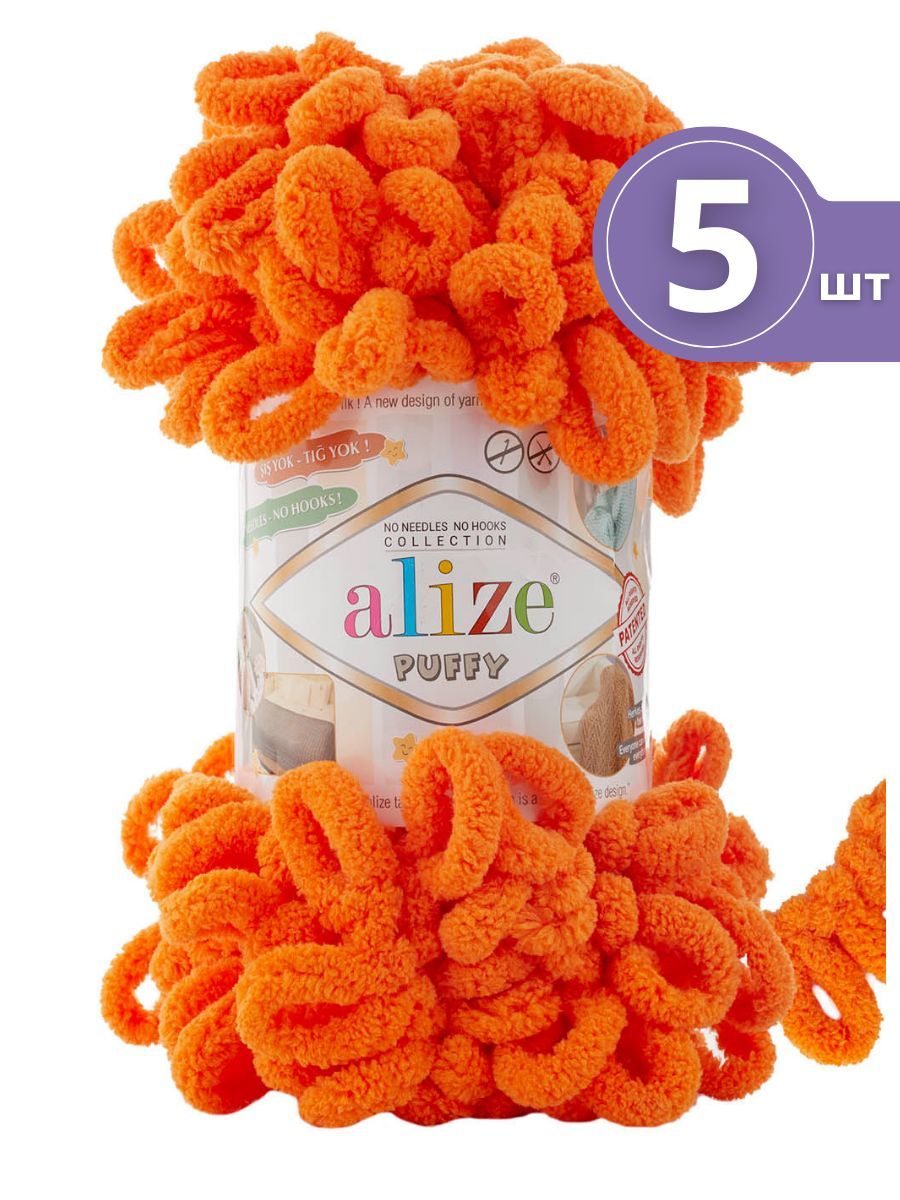 

Пряжа плюшевая Alize Puffy Ализе Пуффи - 5 мотков 766 Морковный, 9 м 100 г, Puffy (Ализе Пуффи)
