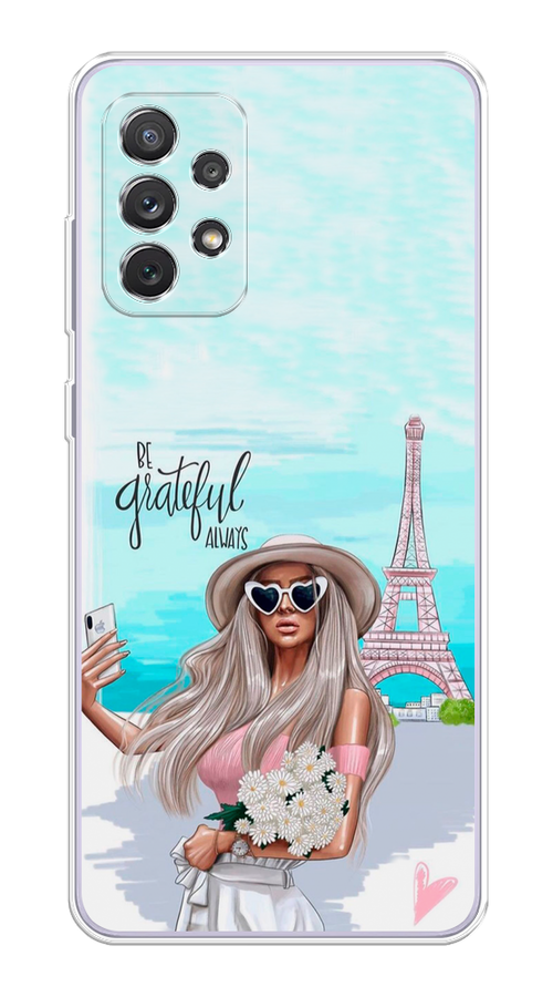 

Чехол на Samsung Galaxy A73 "Селфи Париж", Голубой;бежевый, 2104650-6