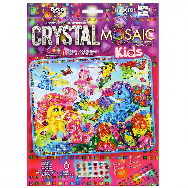 фото Набор для создания мозаики danko toys crystal mosaic пони веселятся на темном фоне