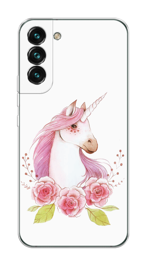 

Чехол на Samsung Galaxy S22 "Единорог цветы", Белый;розовый;серый, 2103850-1