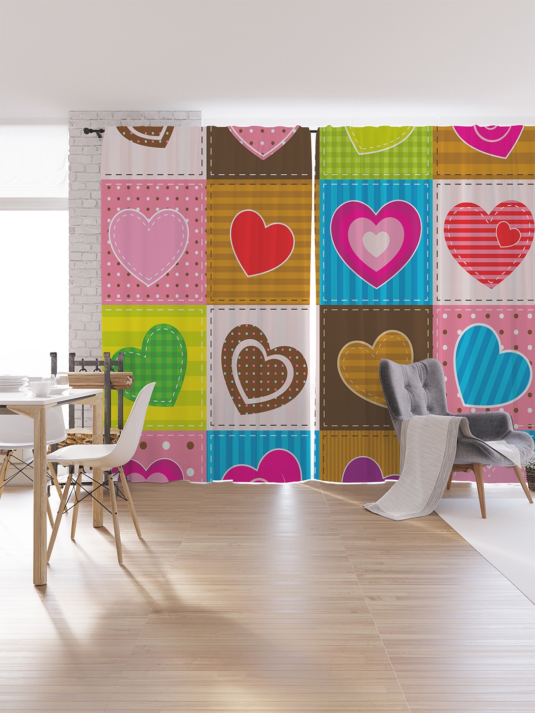 

Шторы под лён «Латки с сердцами», серия Oxford DeLux, 340х265 см