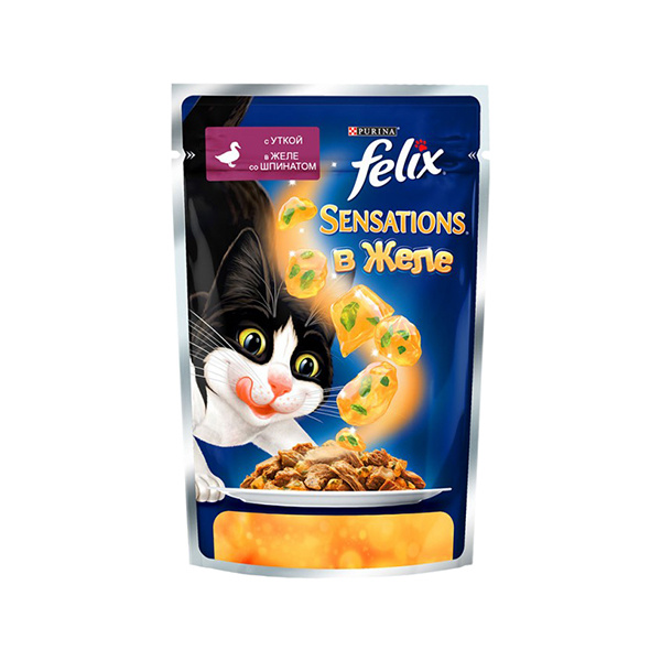 фото Влажный корм для кошек felix sensation, утка, шпинат, 85г