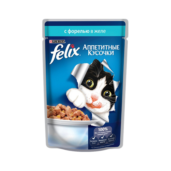 фото Влажный корм для кошек felix sensation, форель, 85г