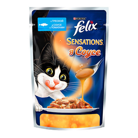 фото Влажный корм для кошек felix sensation, треска, томаты, 85г