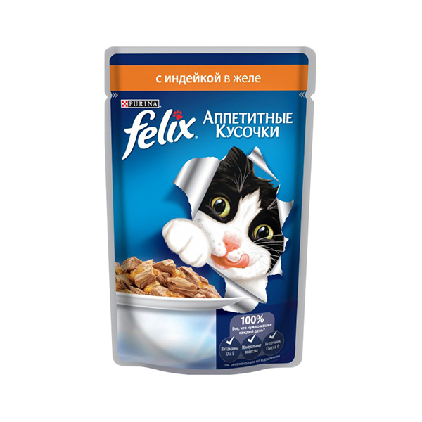 фото Влажный корм для кошек felix аппетитные кусочки, индейка, 85г