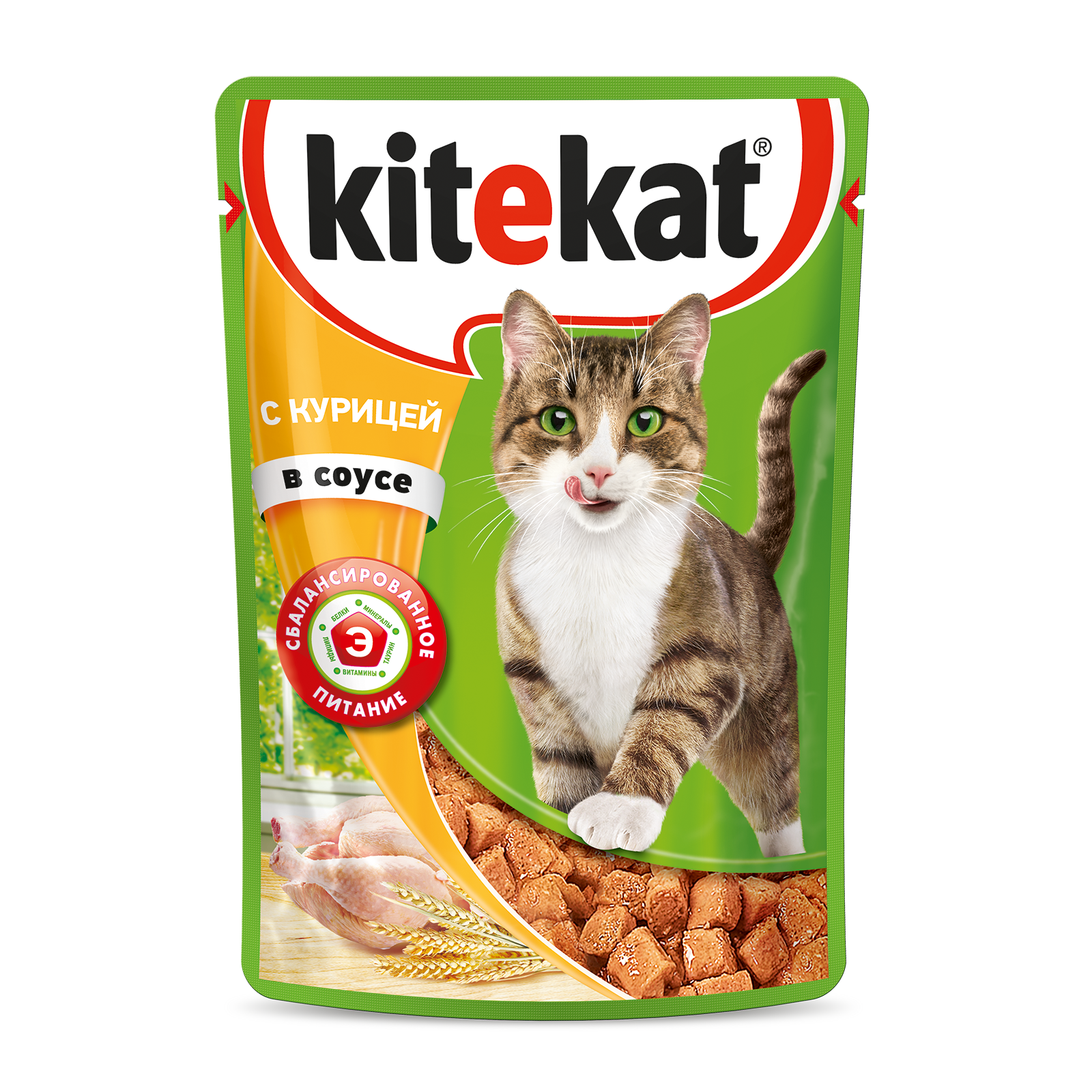 фото Влажный корм для кошек kitekat, с курицей в соусе, 85г