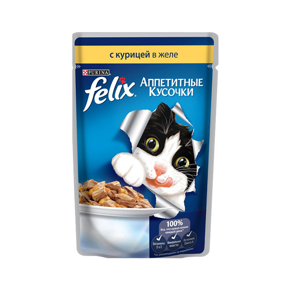 фото Влажный корм для кошек felix аппетитные кусочки, курица, 85г