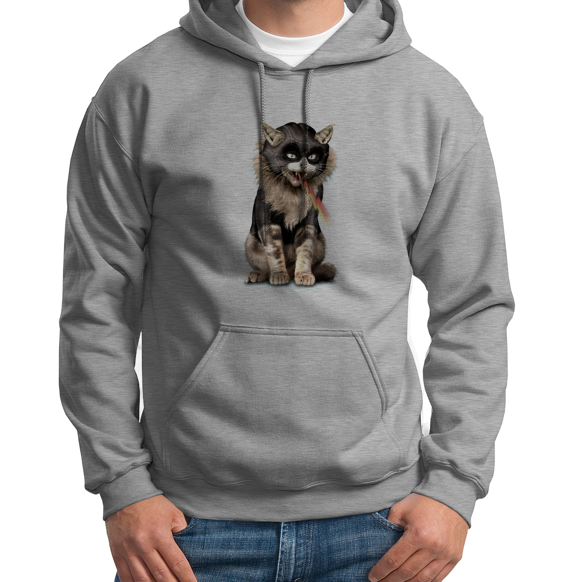 

Худи унисекс CoolPodarok Графика Кошкамолния серое 54 RU, 4S015571