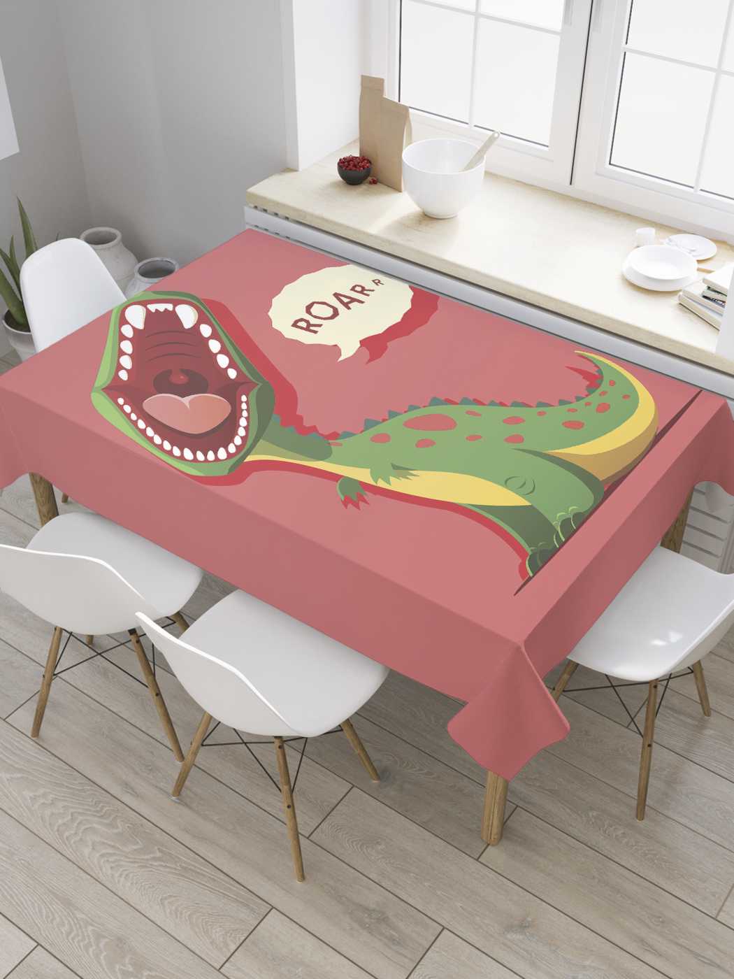 

Скатерть прямоугольная JoyArty "Пасть динозавра" из сатена, 180x145 см, Розовый, Пасть динозавра