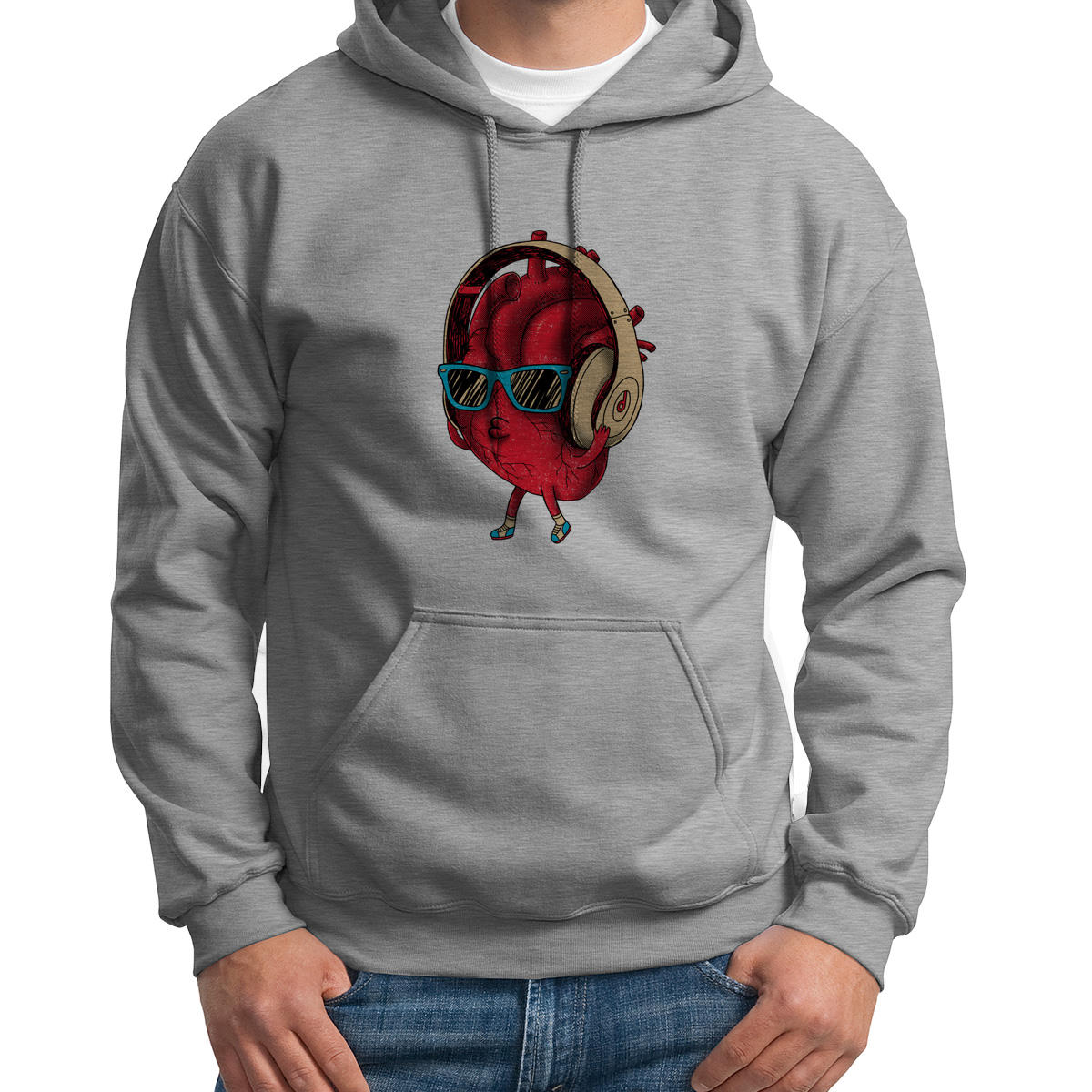 

Худи унисекс CoolPodarok Сердце в наушниках серое 54 RU, Серый, 4S015639