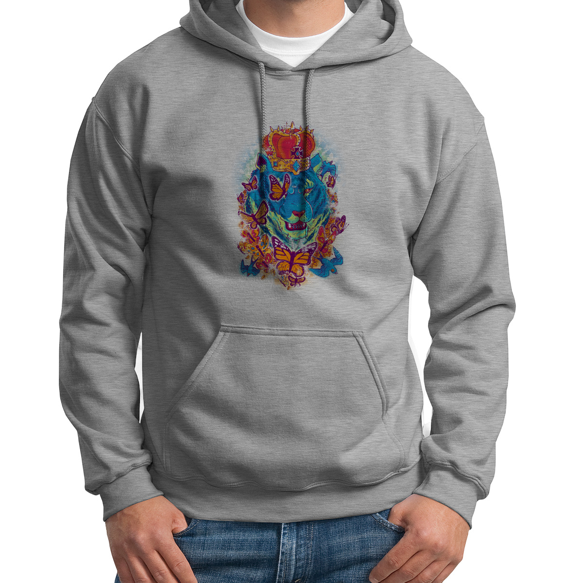 

Худи унисекс CoolPodarok Медведь с короной бабочки серое 54 RU, 4S015643