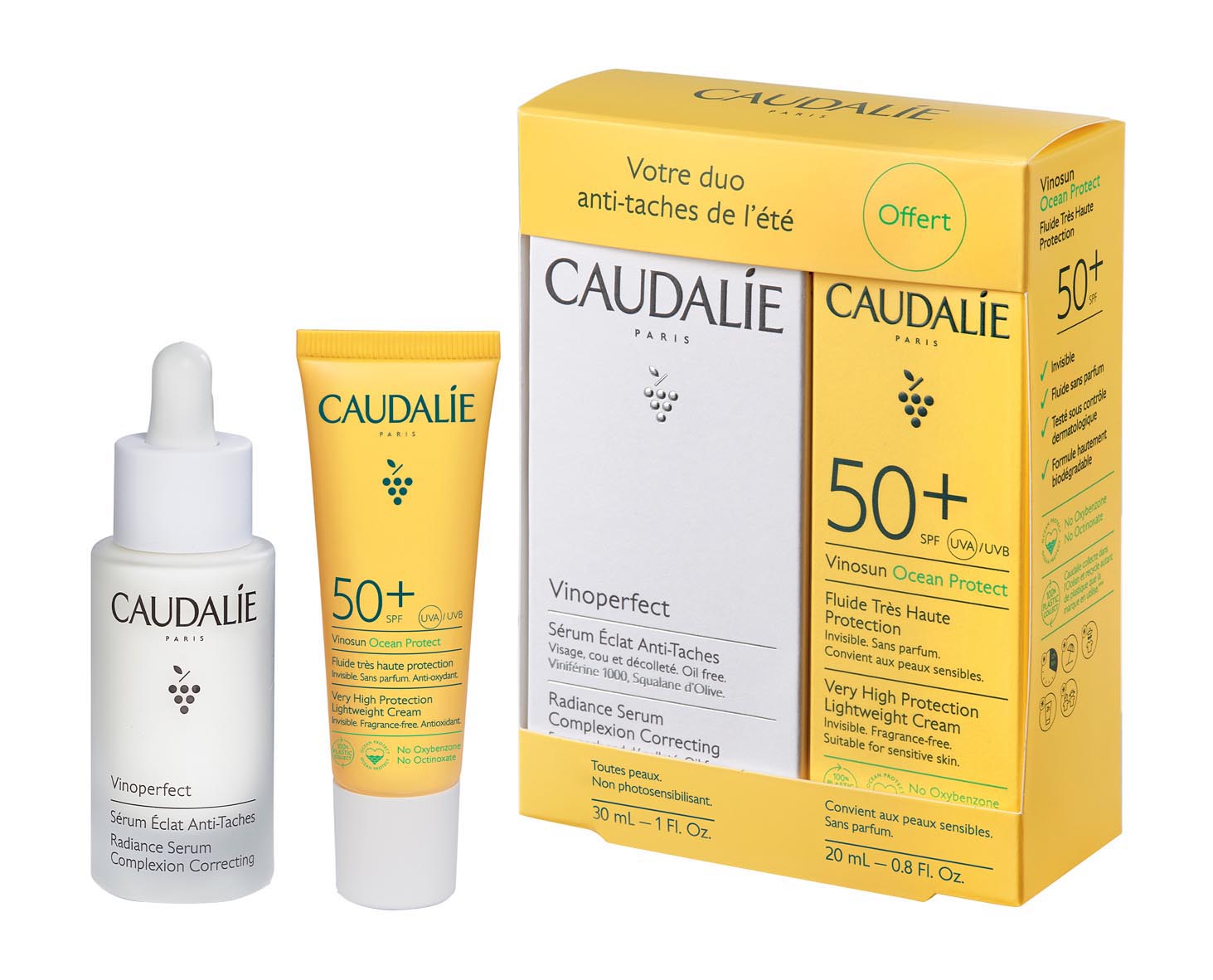 фото Набор для лица caudalie vinoperfect сыворотка 30 мл+солнцезащитный флюид spf50 20 мл