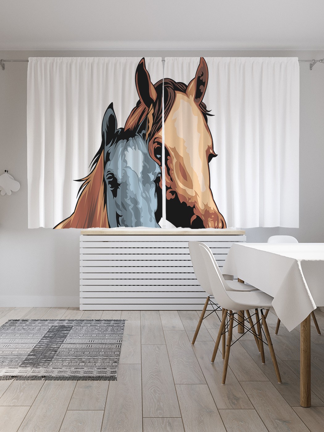 фото Классические шторы joyarty "две лошади", серия oxford delux, 2 полотна 145x180 см