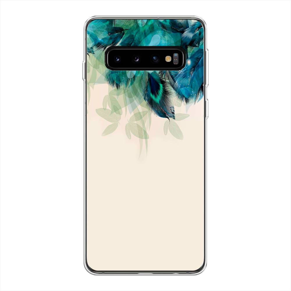 

Чехол Awog на Samsung Galaxy S10 Plus "Перья голубого цвета", Разноцветный, 27150-2