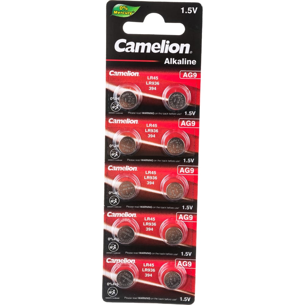 Батарейка Camelion G 9 BL-10 Mercury Free AG9-BP100%Hg, 394A/LR936/194 для часов 12817.