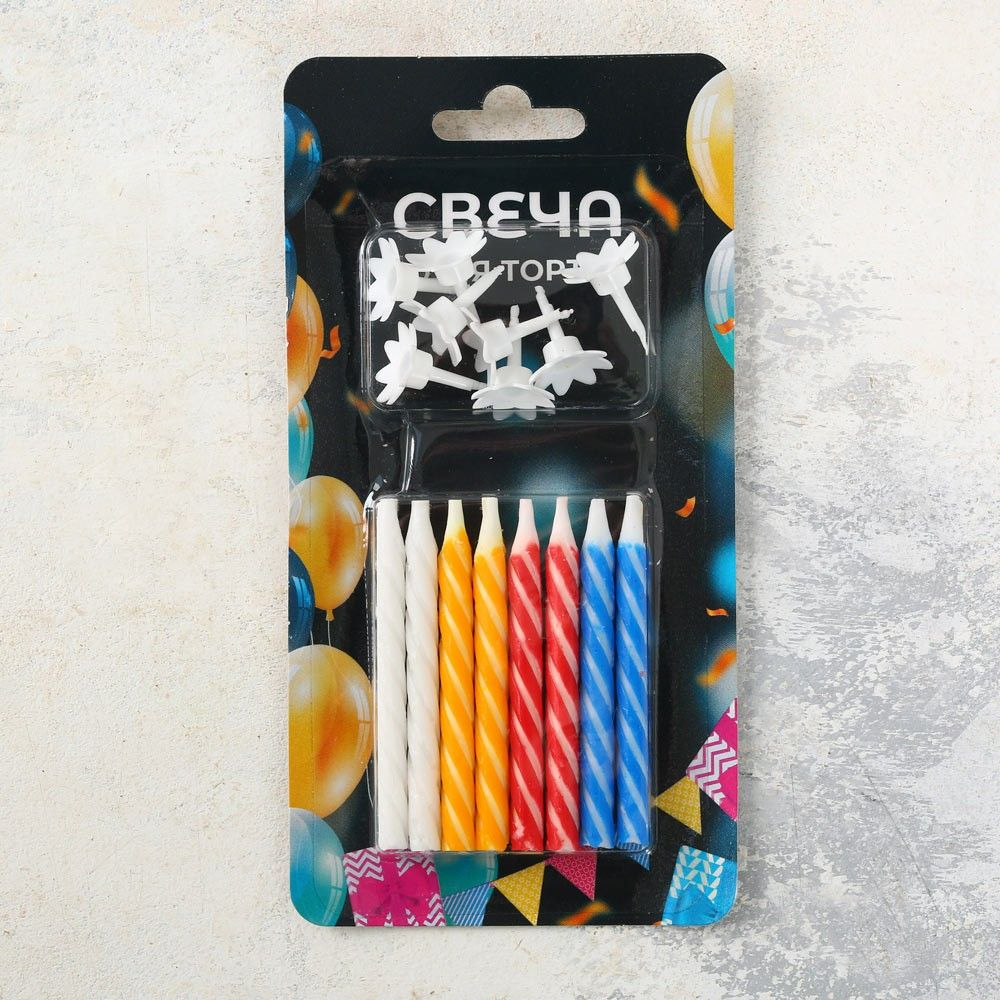 

Набор свечей для торта цветные 8 шт, Разноцветный