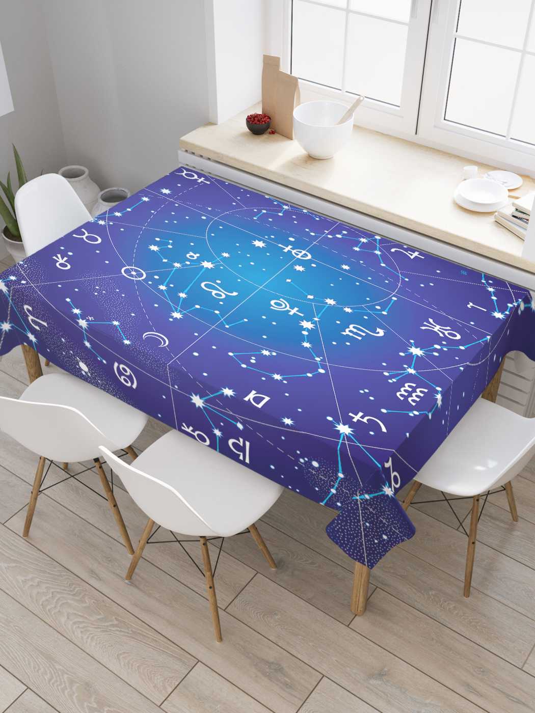 

Скатерть прямоугольная JoyArty "Зодиакальный узор" из оксфорда, 180x145 см, Синий, Зодиакальный узор