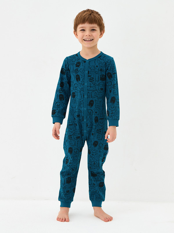 Пижама детская KOGANKIDS 372-820-08, синий набивка монстры, 116